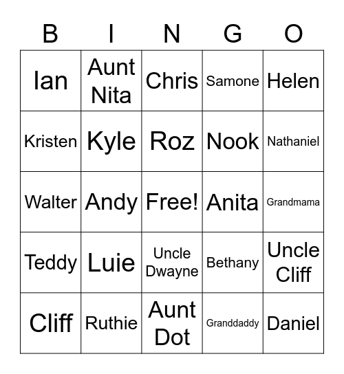 FAMILY BINGO Card