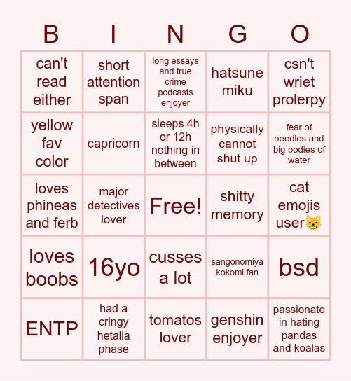 chay bingo! Bingo Card