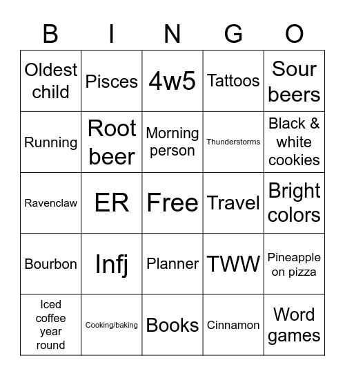 Ali’s Bingo Card