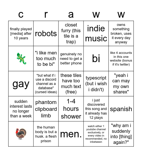 hi craw Bingo Card