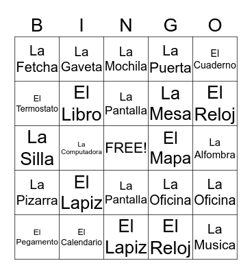 Spanish Bingo Card