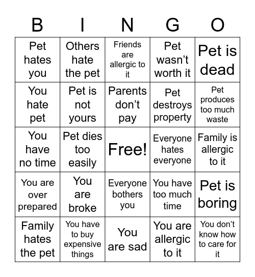 Bingo of suffering Bingo Card