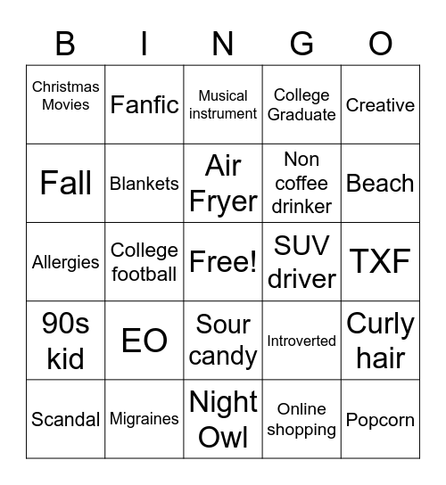 whit Bingo Card