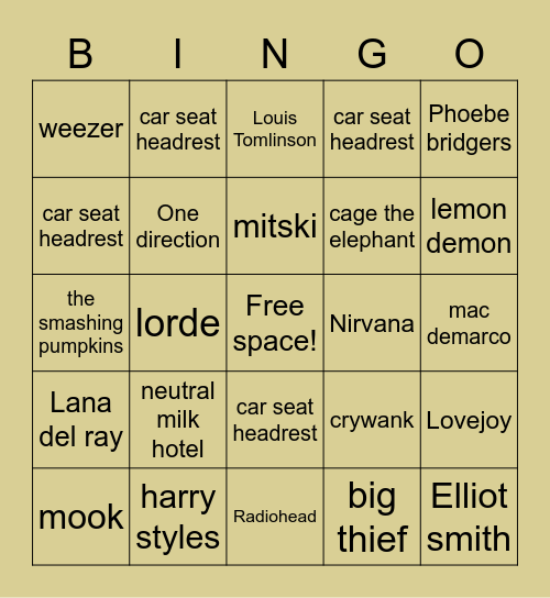 my music taste Bingo Card