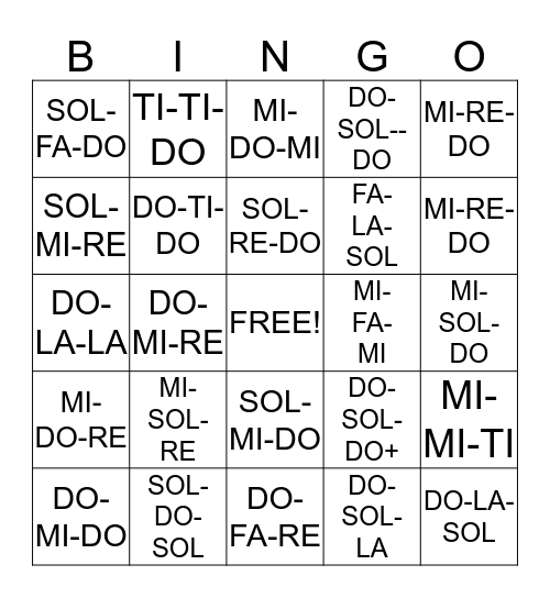 SOLFEGE MADNESS Bingo Card