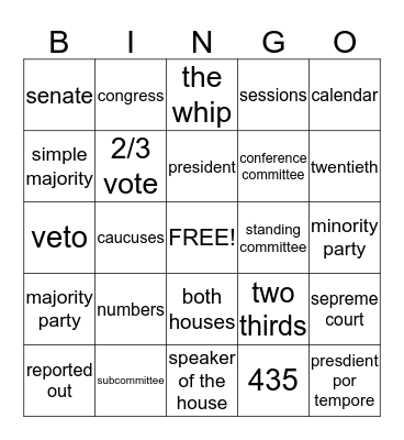 BILL TO LAW BINGO Card