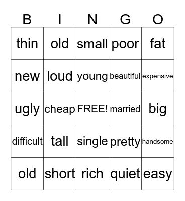 Describing People Bingo Card