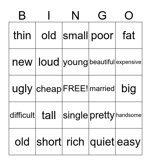 Describing People Bingo Card