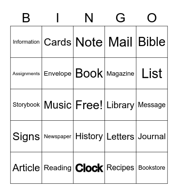 Let’s Read Bingo Card