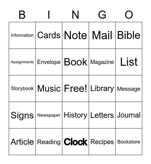 Let’s Read Bingo Card