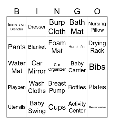 Baby Shower Bingo Card