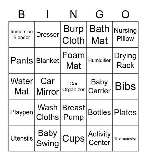 Baby Shower Bingo Card