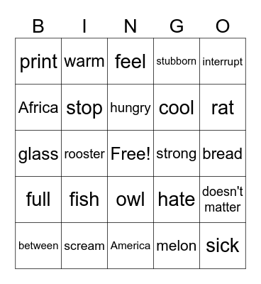 ASL 1 Lesson 13 Bingo Card