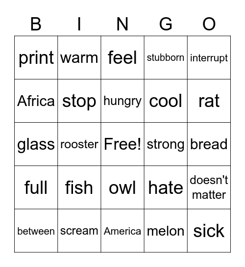 ASL 1 Lesson 13 Bingo Card