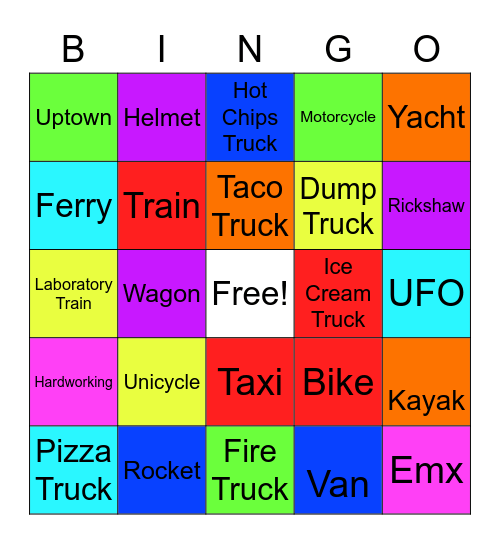 Vehicles Bingo Card