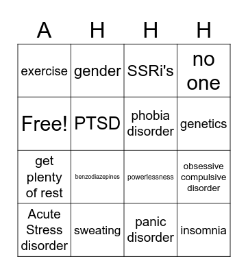 Anxiety Bingo Card