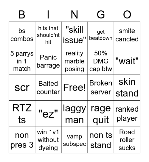 YBA bingo Card