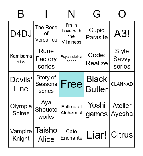 Danda's Entertainment Bingo Card