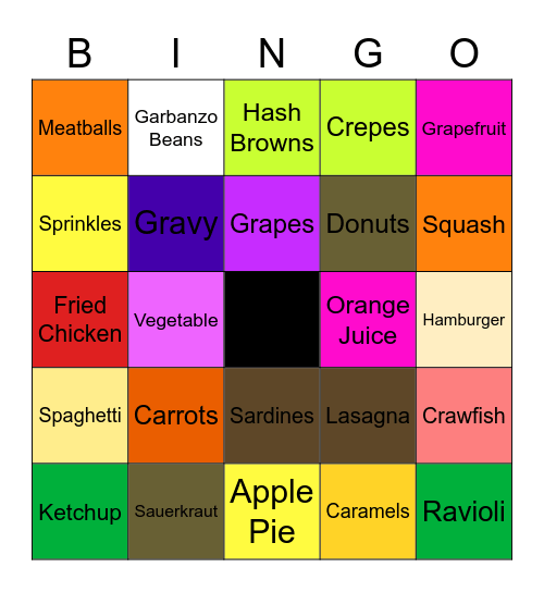 Food Bingo Card