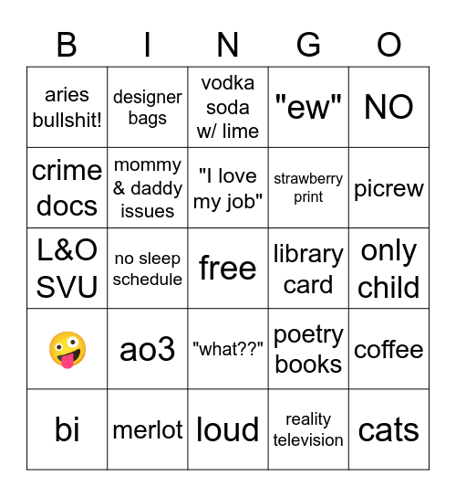 brit Bingo Card