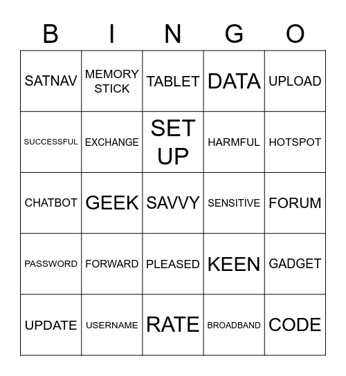 Unit 5: Technology Bingo Card