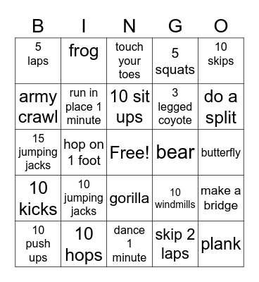 fitness bingo Card