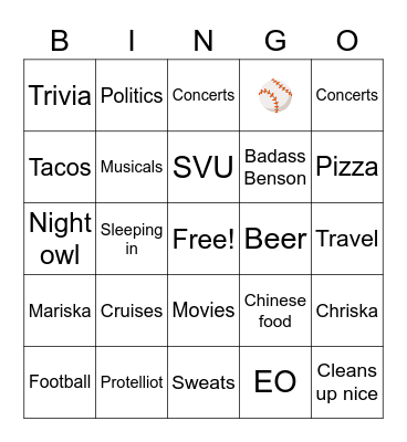 Bensons Burner Bingo Card