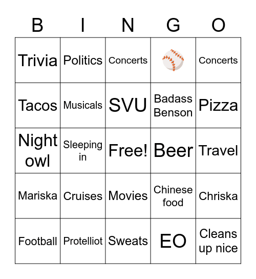 Bensons Burner Bingo Card