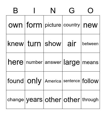 Untitled Bingo Card