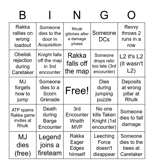 Rakka Bingo! Bingo Card