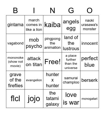 itchyxena's anime/manga bingo Card