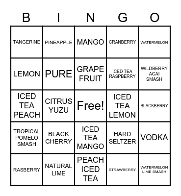 White Claw Bingo Card