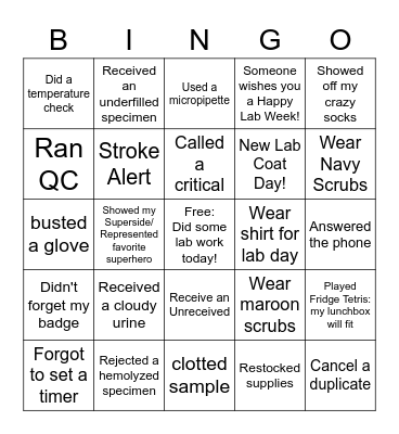 Lab Week Bingo Card