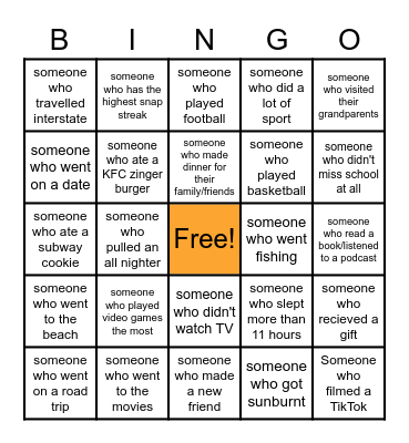 After Holiday Bingo Card