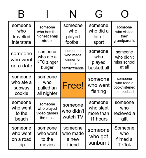 After Holiday Bingo Card