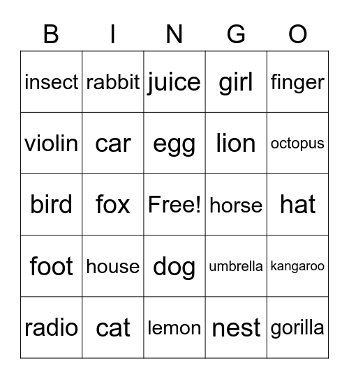 Phonics Bingo Card