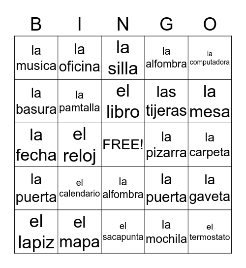 classroom bingo Card