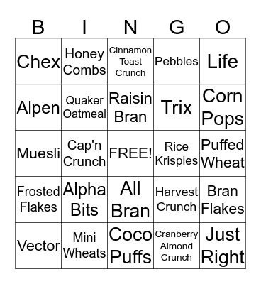 Cereal Bingo Card