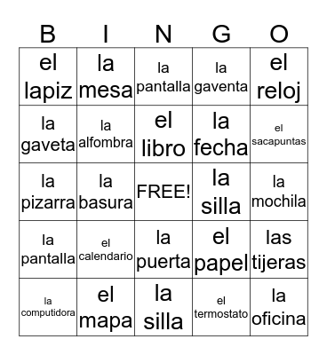 Spanish Classroom Bingo Card