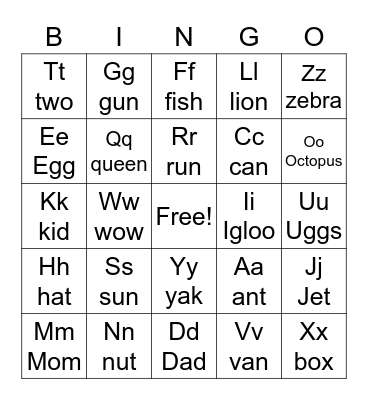 ABC Bingo Card