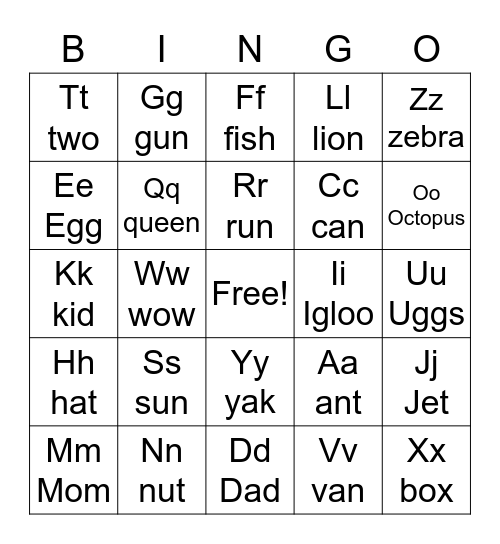 ABC Bingo Card