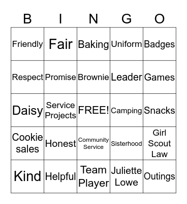 I CAN'T WAIT TO BE A GIRL SCOUT!! Bingo Card