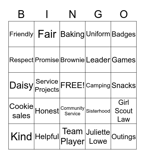 I CAN'T WAIT TO BE A GIRL SCOUT!! Bingo Card