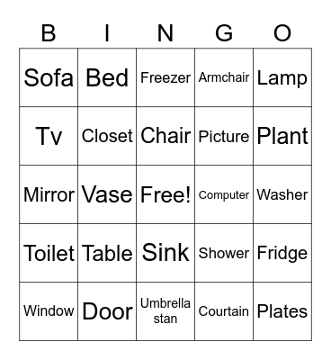 objects in the house Bingo Card