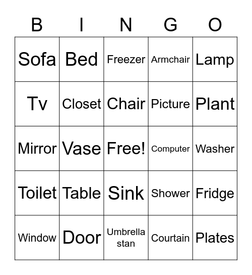 objects in the house Bingo Card