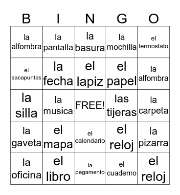 Spanish Bingo  Bingo Card