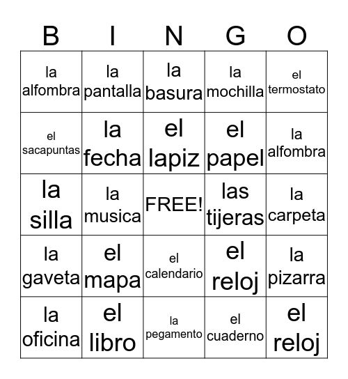 Spanish Bingo  Bingo Card