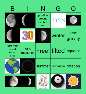 Earth, Sun, & Moon Bingo Card