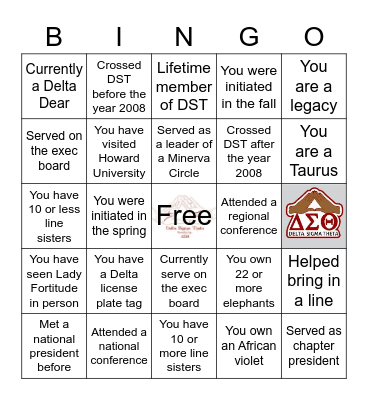 Omicron Rho Bingo Card Bingo Card