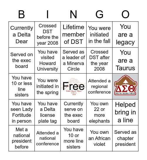 Omicron Rho Bingo Card Bingo Card